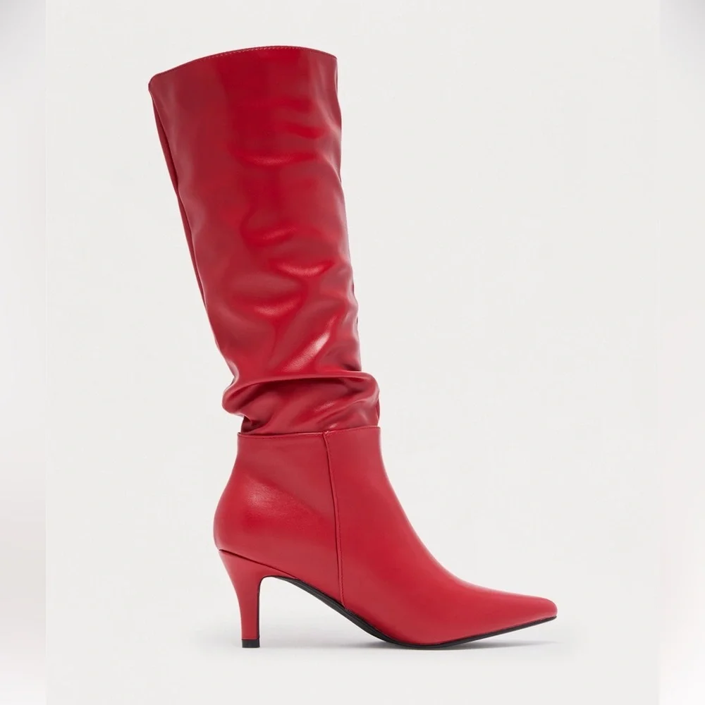 Fashion Nova Elegant Red Knee-High Women's Boots - Picture 3 of 4